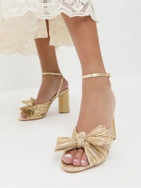 Loeffler Randall Camelia Gold Pleated Bow Heel